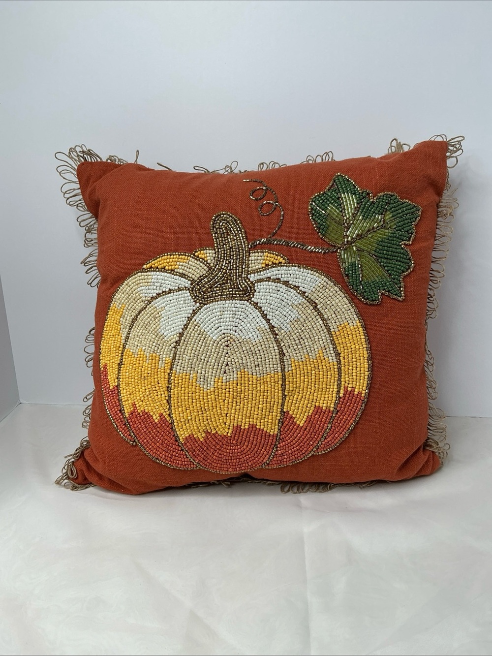 Accent Pumpkin Beaded Throw Pillow - Rust Orange